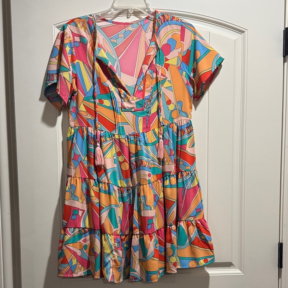 Vibrant Geometric Tiered Mini Dress